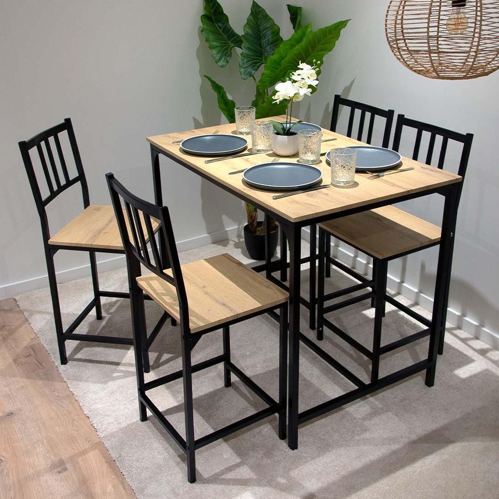 Milton & Oldbrook Essgruppe 5-teilig Bob Bois - Bartisch mit 4 Hohe Stühle