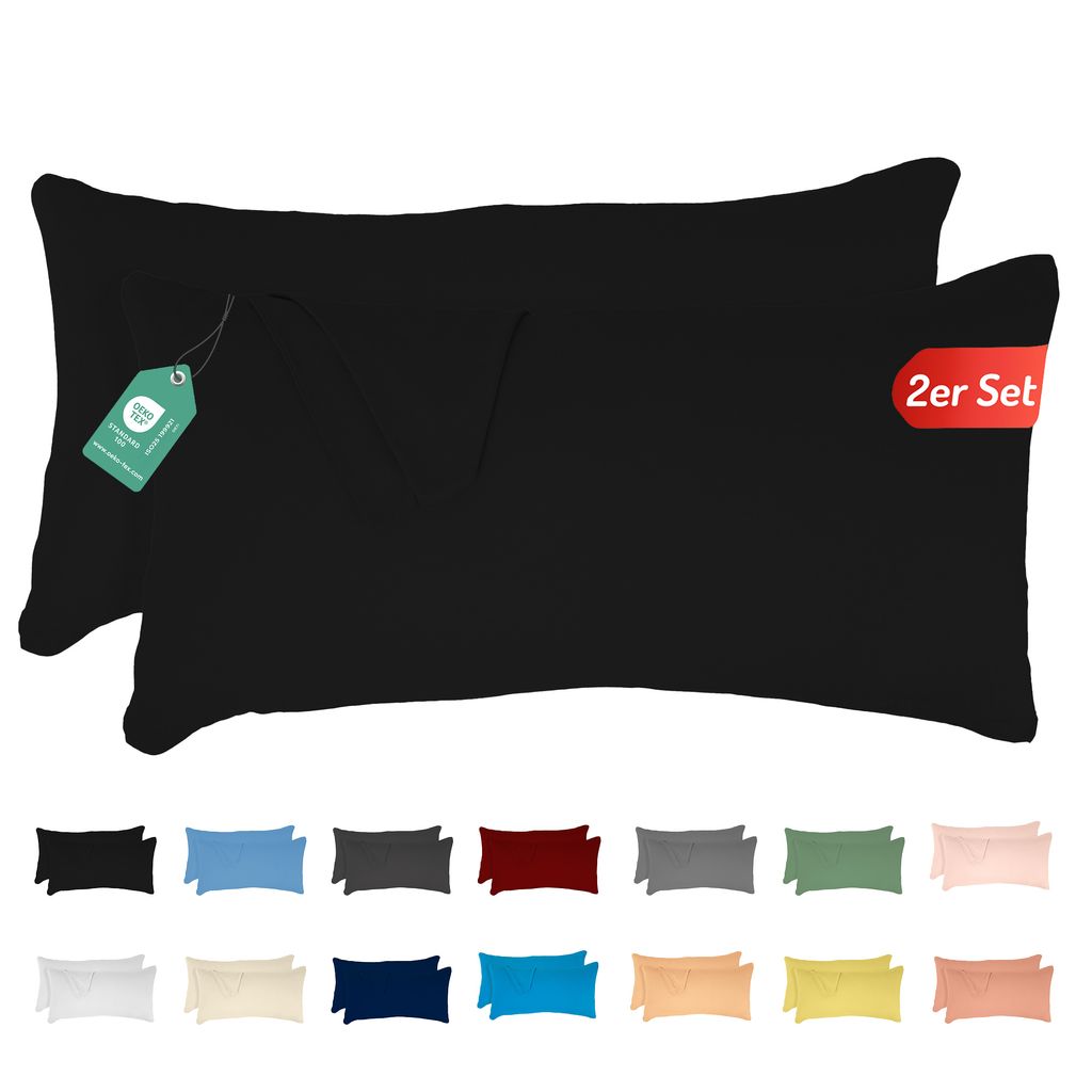 Jersey Kissenbezug 2er Set 40x80 cm 100% Baumwolle Schwarz Produktbild 