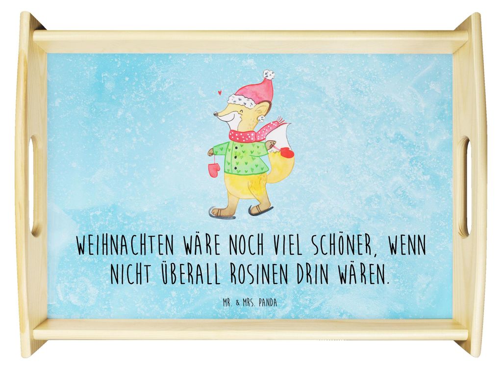 Mr. & Mrs. Panda tablett holz Fuchs Schlittschuhe - Eisblau - Geschenk, Weihnachtsmann, Weihnachtstage, Weihnachten, Sofa, Holztablett, aus, Winter...