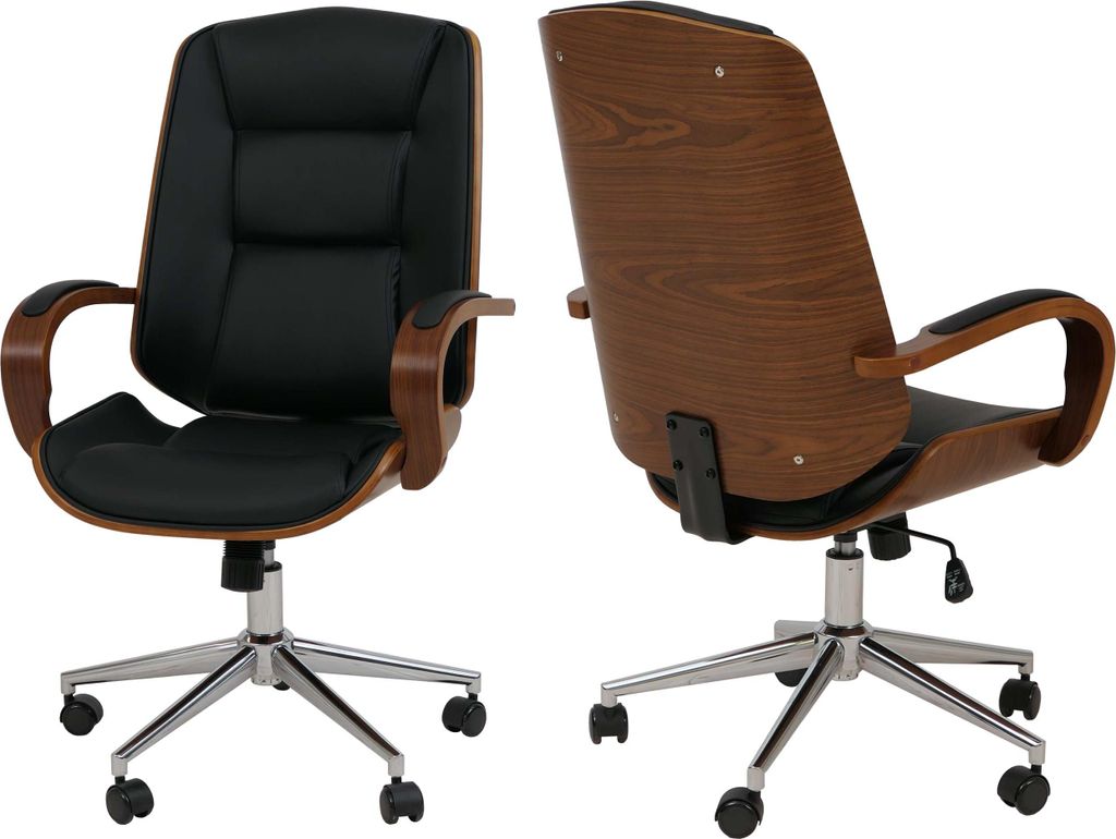 Bürostuhl HWC-O83, Drehstuhl Chefsessel, Kunstleder (280g/m²) Bugholz - Walnuss-Optik schwarz