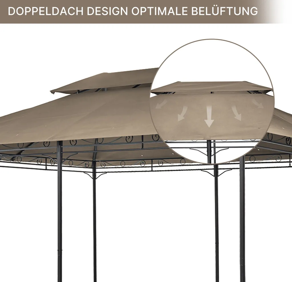 Tonnelle de jardin 3x4m avec structure métallique robuste étanche Kaki