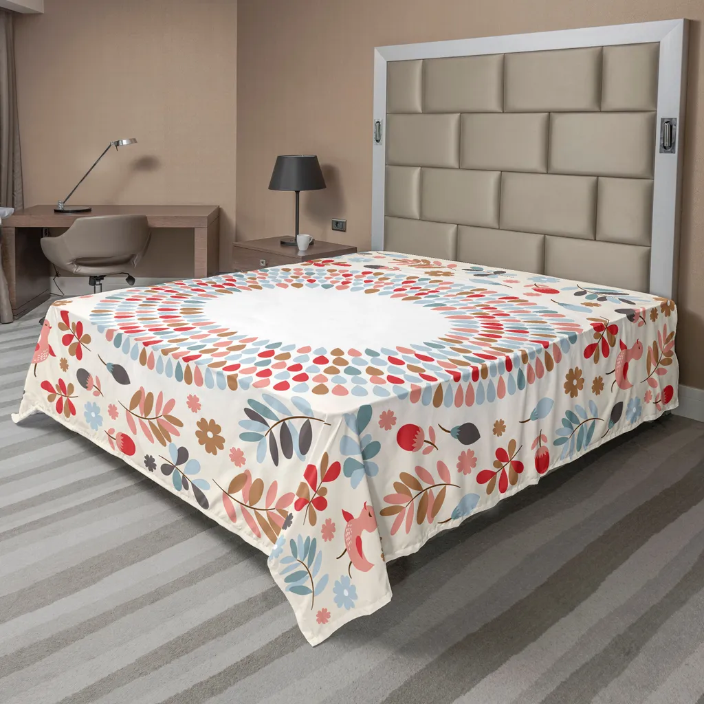 Drap de lit supérieur doux motif floral et oiseaux multicolore 1pc