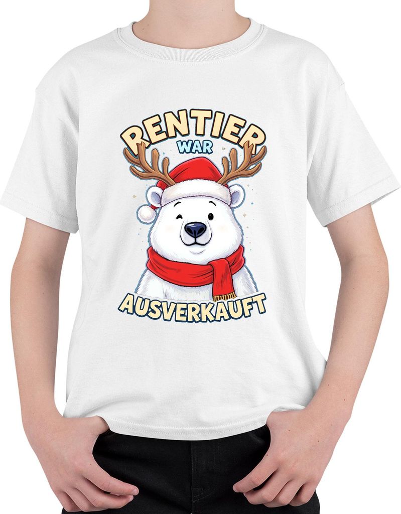 Rentier war t Eisbär mit Geweih Weihnachten Lustig Uni Kinder T-Shirt, Weiß, 140