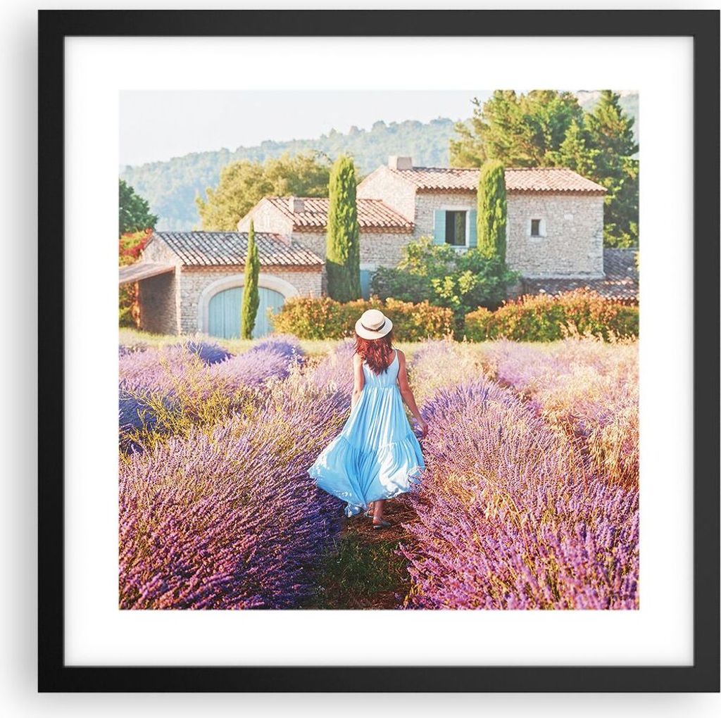 Gerahmtes Poster - Schwarzer Rahmen - Boho Heidekraut Frau - 40x40 cm - Wand Bild - Wanddeko - Wandbilder - Kunstposter - Wandposter - Bilderrahmen...