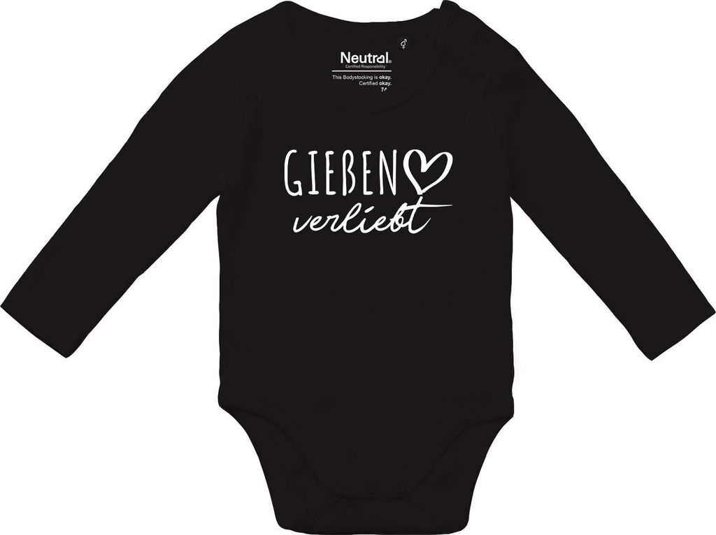 Huuraa Baby Body Gießen verliebt 80 Black Baumwolle Fairtrade Langarmbody Geschenkidee
