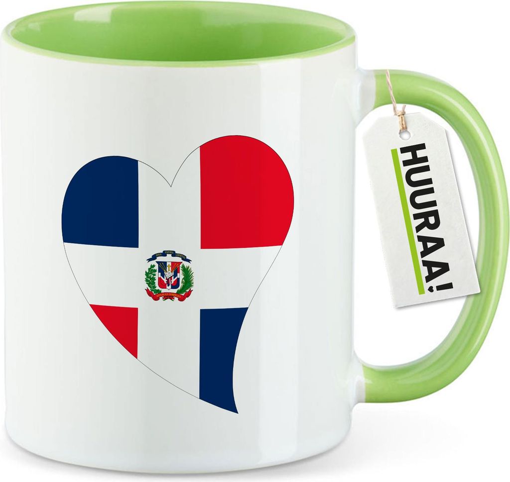 Huuraa Kaffeetasse Dominikanische Republik Flagge Herz 330ml Grün Keramik Kaffeebecher Geschenkidee