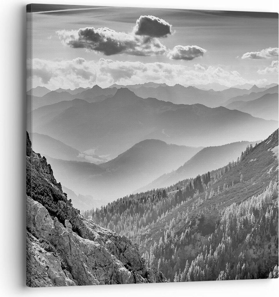 Bild auf Leinwand - Leinwandbild - Einteilig - Schwarzweiß Landschaft Berge - 30x30cm - Wand Bild - Wanddeko - Wandbilder - Leinwanddruck - Bilder...