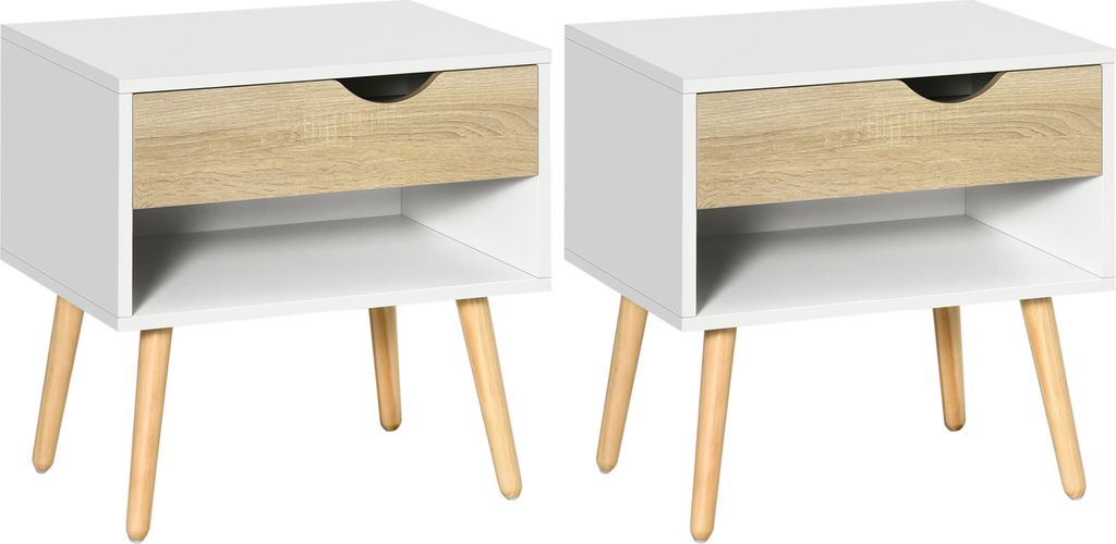 HOMCOM Set mit 2 Nachttischen, Beistelltisch, Nachttisch mit Schublade und Ablagefach für Schlafzimmer, Wohnzimmer, Bett, Büro, moderner Stil, 50...