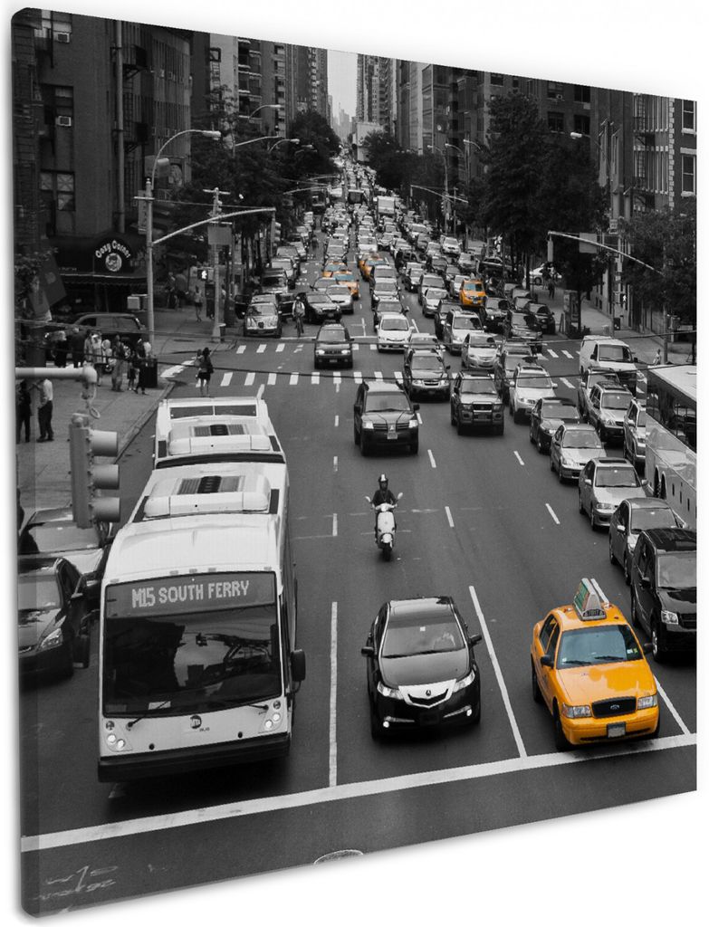 Wallario Premium Leinwandbild New York Yellow Taxi I in Größe 50 x 50 cm