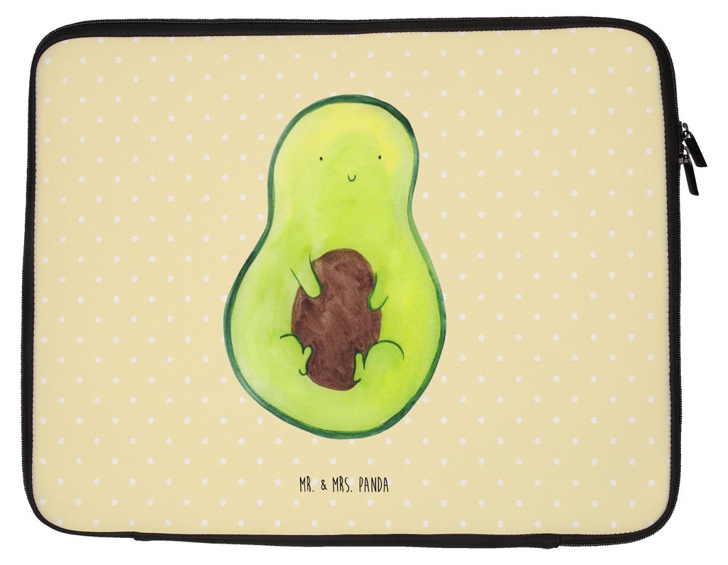 Mr. & Mrs. Panda Laptop Tasche Avocado Kern 20 x 28 cm - Gelb Pastell - Geschenk, Laptoptasche, Lächeln, Laptophülle, Pflanze, Hülle, Spruch Leb...