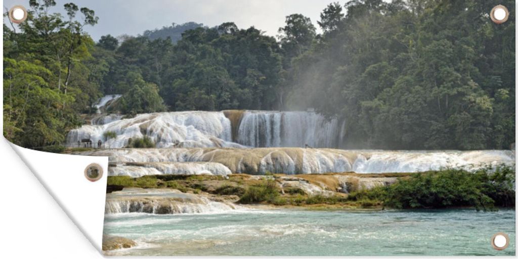 MuchoWow 60x30 cm Outdoor-Poster Gartendeko Sichtschutz Garten Poster für den Garten Vorderseite des Wasserfalls Palenque Mexiko
