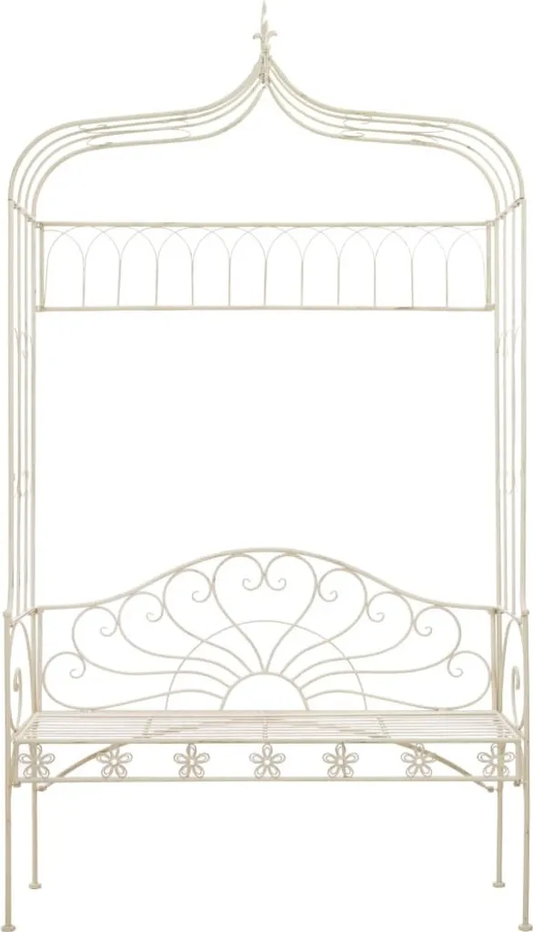 Banc d'extérieur 122 cm en métal blanc antique pour terrasse et parc