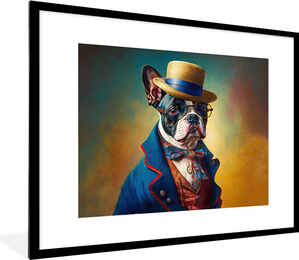 MuchoWow Gerahmtes Poster Hund - Kleidung - Accessoires - Farbe - Porträt 80x60 cm - Poster mit Schwarzem Bilderrahmen Wandposter Rahmen Foto Bi...