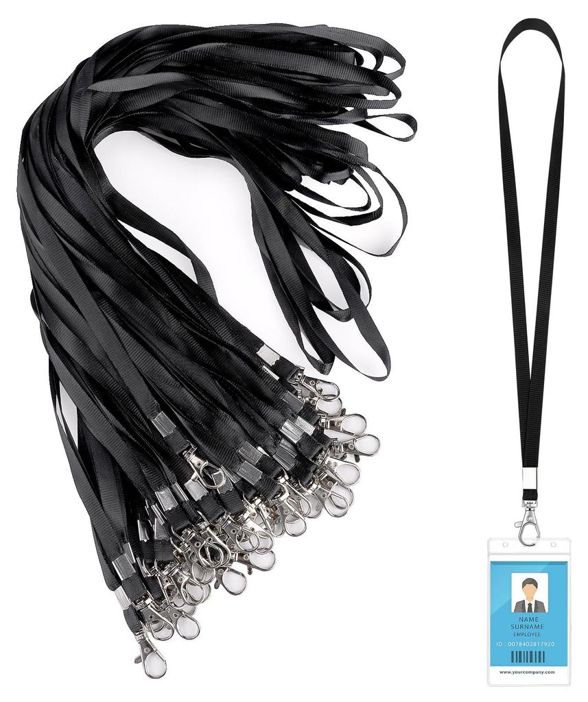 100 schwarze Lanyards, 46 cm lange Halsbänder für Ausweise, Lanyards mit Metalldrehverschlüssen für Schlüssel, Mobiltelefone, Geldbörsen, Aus...