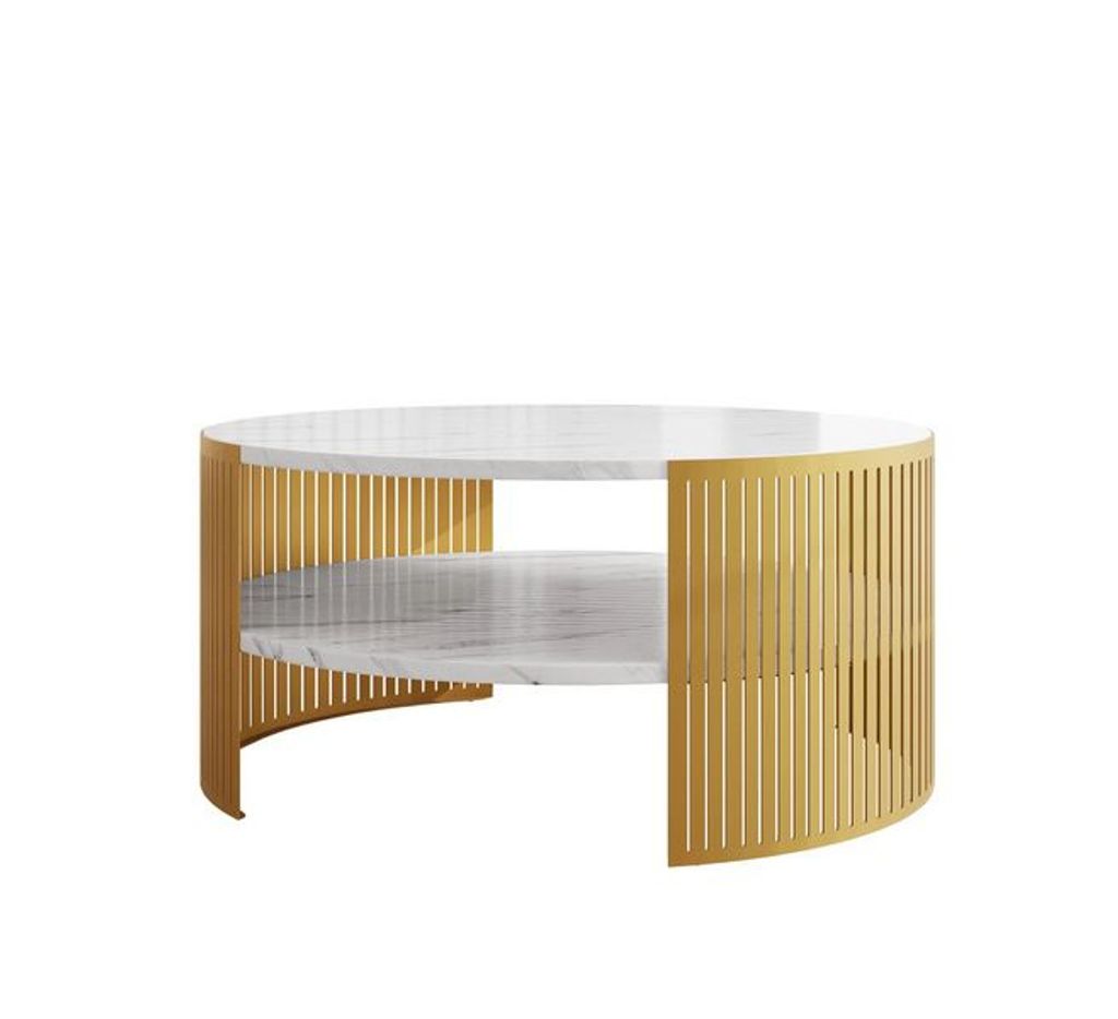 MIRJAN24 Couchtisch Fikoli Gold, Wohnzimmer Kaffeetisch, Beine und Seiten aus Stahl (Farbe: Gold / Bianco Marmor)