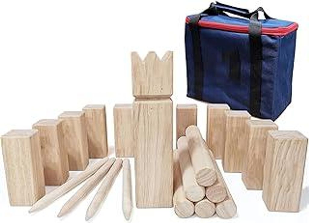 Kubb Spiel-Wurfspiel- Wikinger Spiel-Premium Kautschukholz Hinterhof-Wurfspielzeug mit Tragetasche