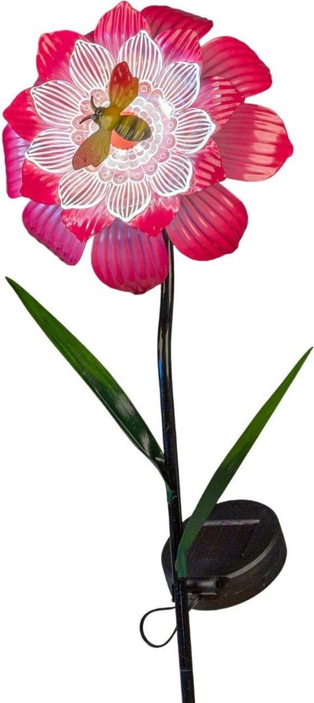 Gartenstecker Blüte mit Biene pink H. 90cm mit Solarlicht aus Metall Formano S26