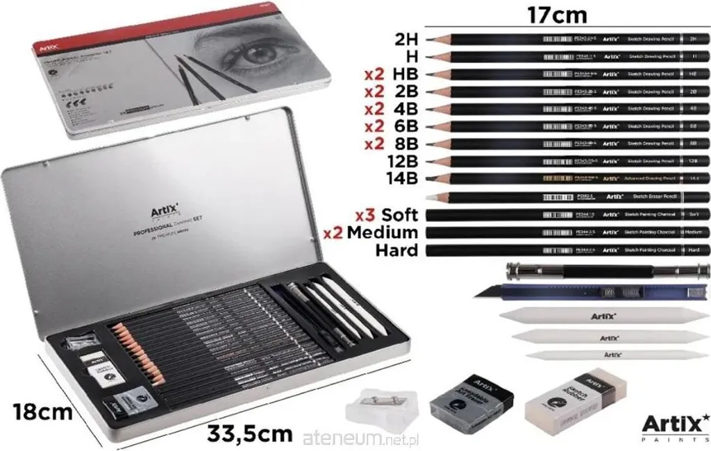 Artix Set Disegno 29 Pezzi: Matite Grafite e Carboncino in Astuccio