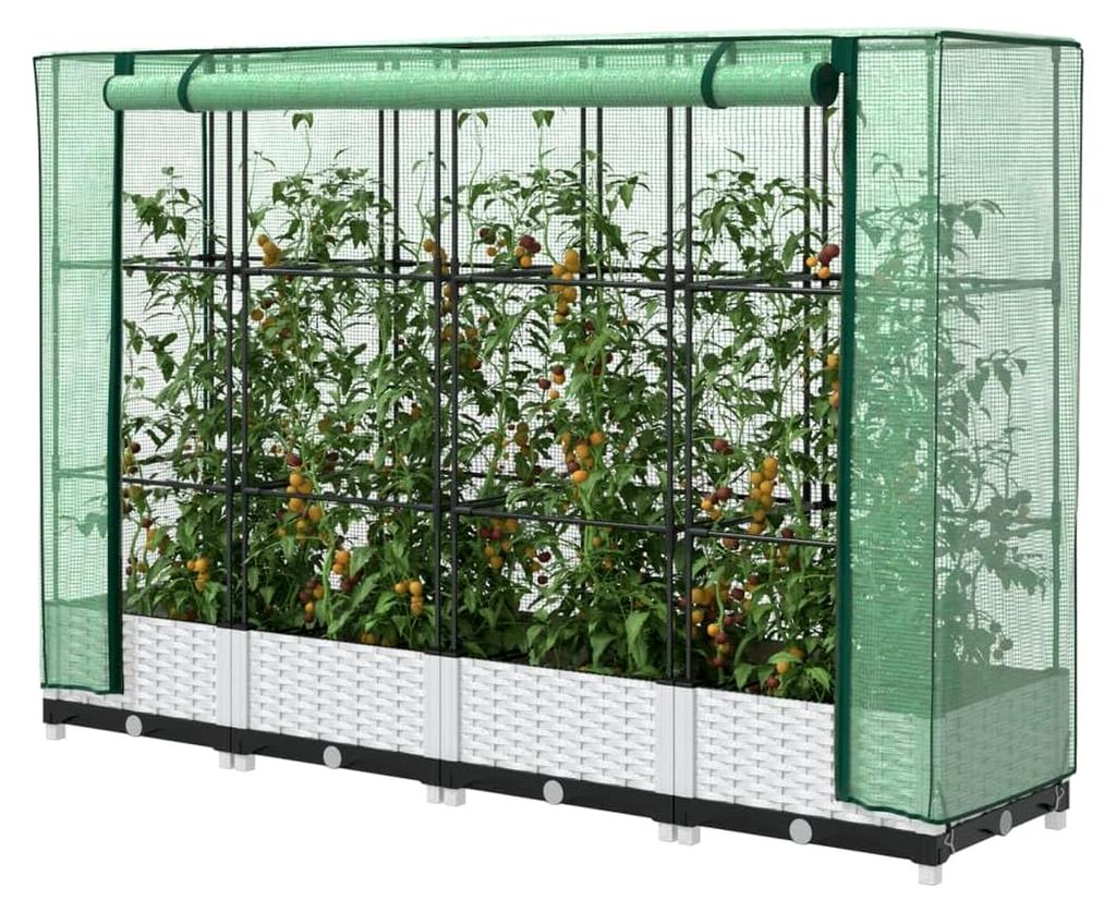 Hochbeet mit Gewächshausabdeckung Rattanoptik 160x40x123 cm
