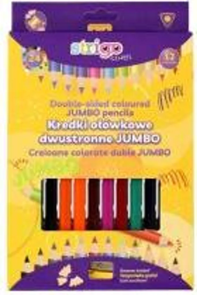 Pastelli a matita Strigo JUMBO - 12 colori a doppia faccia! 24 tonalità con temperino in omaggio - ideali per la creatività di bambini e adulti!