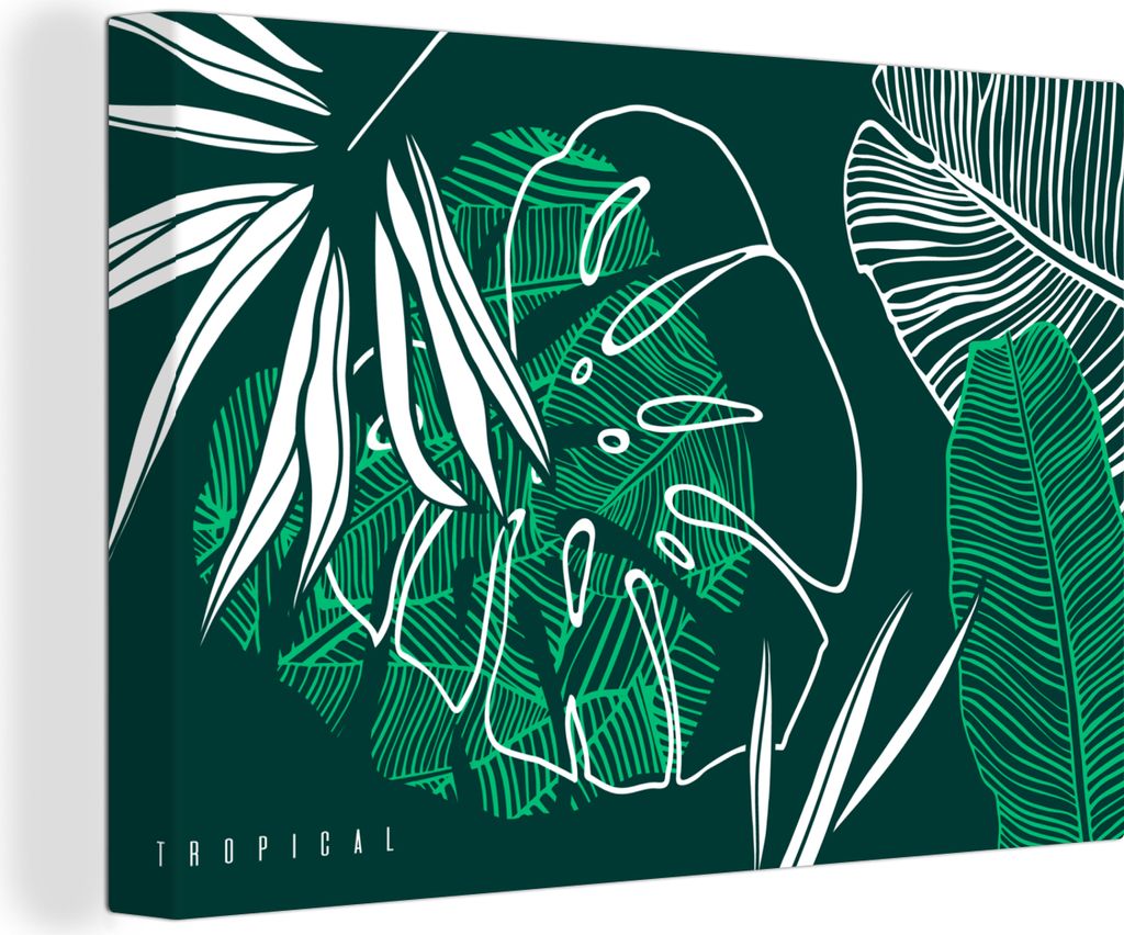 OneMillionCanvasses - Leinwandbilder - 140x90 cm, Dschungel - Blätter - Grün - Weiß - Junge - Mädchen - Kind, Wandbilder Kunstdruck Wanddekor...