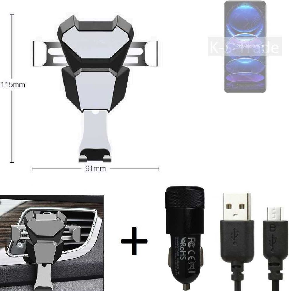 K-S-Trade KFZ Halterung kompatibel mit Xiaomi Redmi Note 12 Explorer Halterung Lüftungshalterung Lüftungsschlitz schwarz-silber Autohalterung Handy