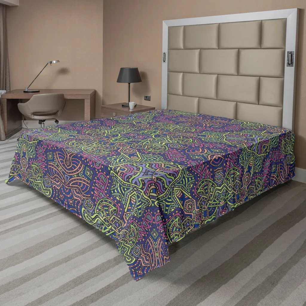Drap plat psychédélique violet vert ABAKUHAUS lit 2 places 244x205cm