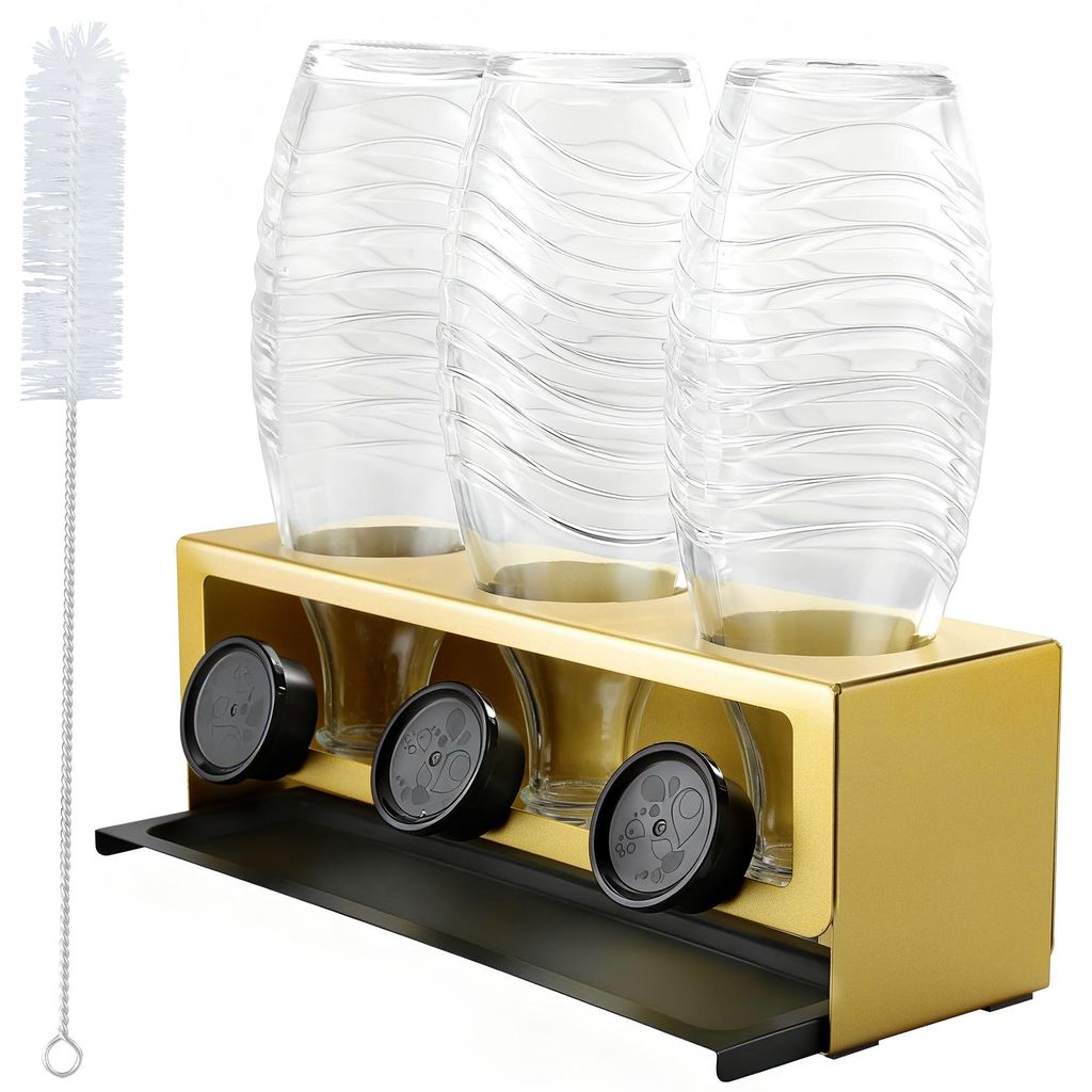 Flaschenhalter für Sodastream, Trockengestell für 3 Flaschen mit abnehmbarer Tropfschale und Deckelhalter, Flaschenhalter für Sodastream Crystal...
