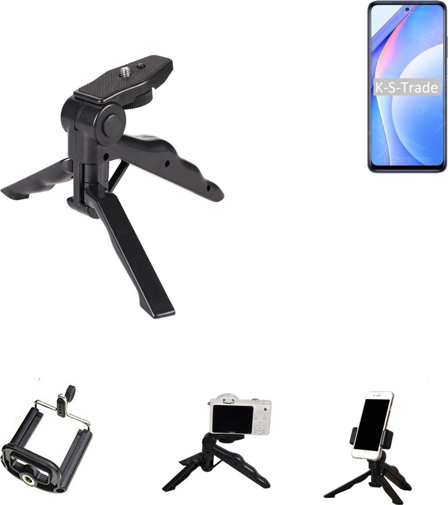 K-S-Trade Stativ Tisch-Ständer Dreibein Handy-Stativ Ständer kompatibel mit Xiaomi Mi 10T Lite Mini-Stativ Smartphone Tripod Handy-Stativ aus