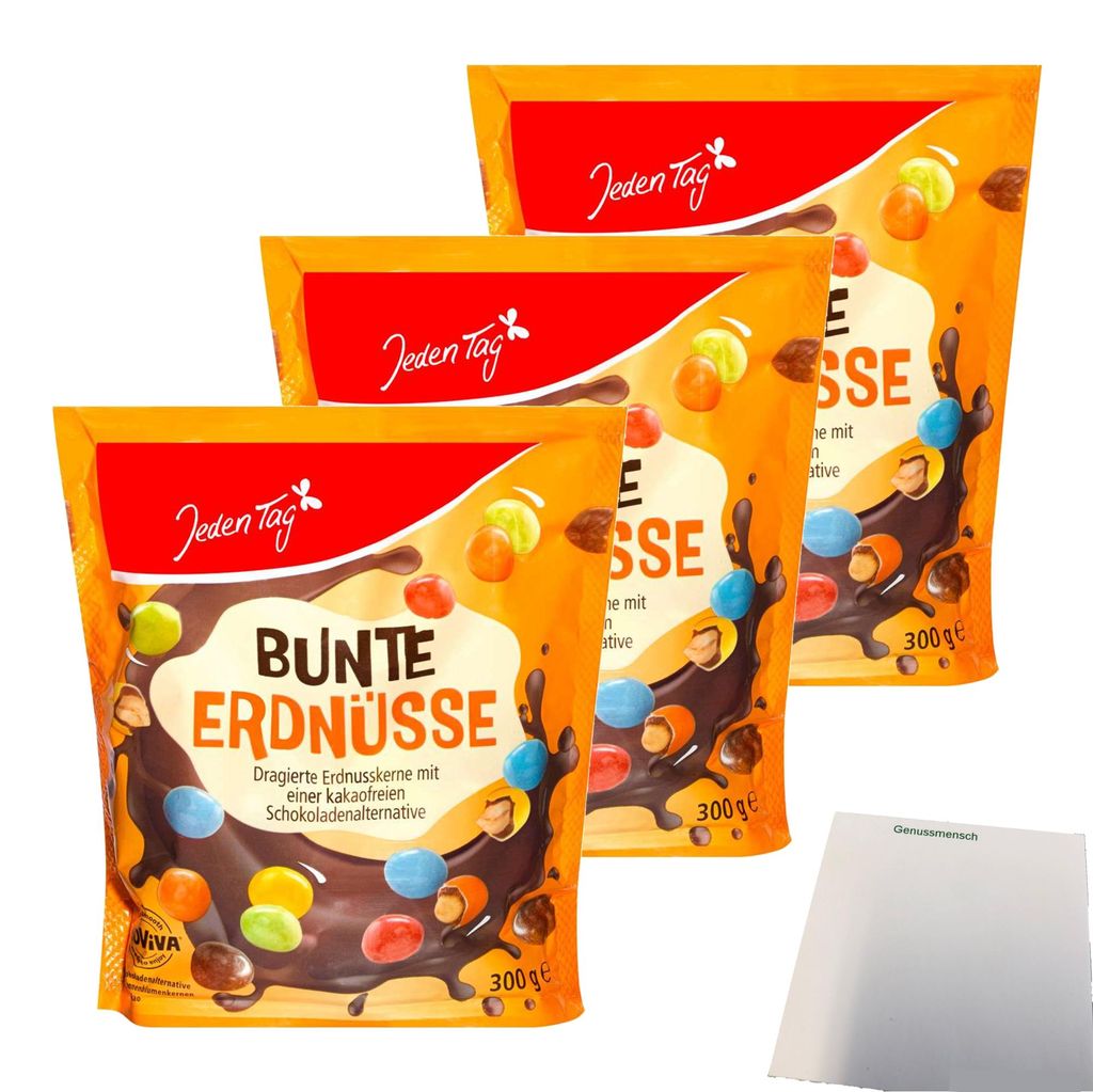 Jeden Tag Bunte Erdnüsse ChoViva 3er Pack (3x300g Beutel) + usy Block