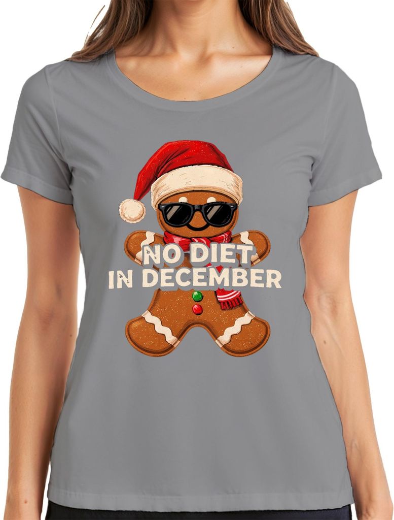 NO DIET IN DECEMBER Lebkuchenmann Weihnachten lustig Sonnenbrille Damen T-Shirt, Grau, 3XL