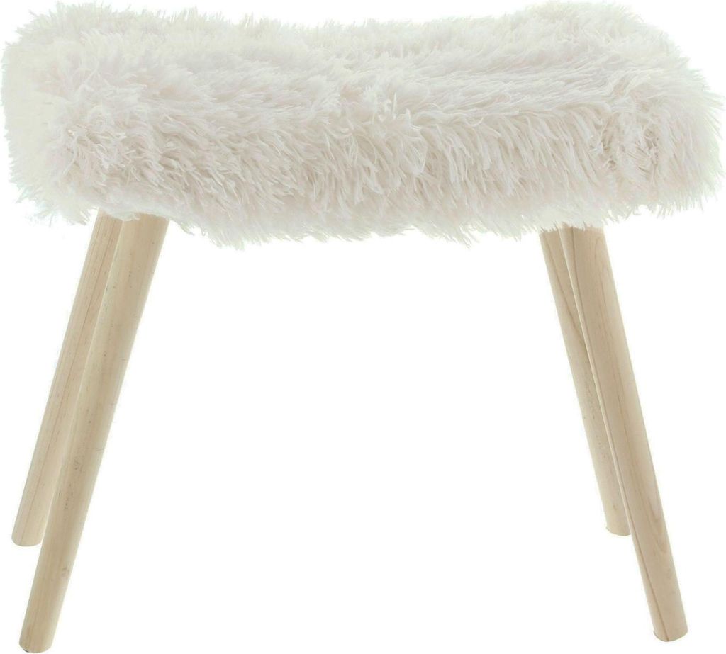 Hocker Kuschelfell Kunstfell creme weiß Holzbeine