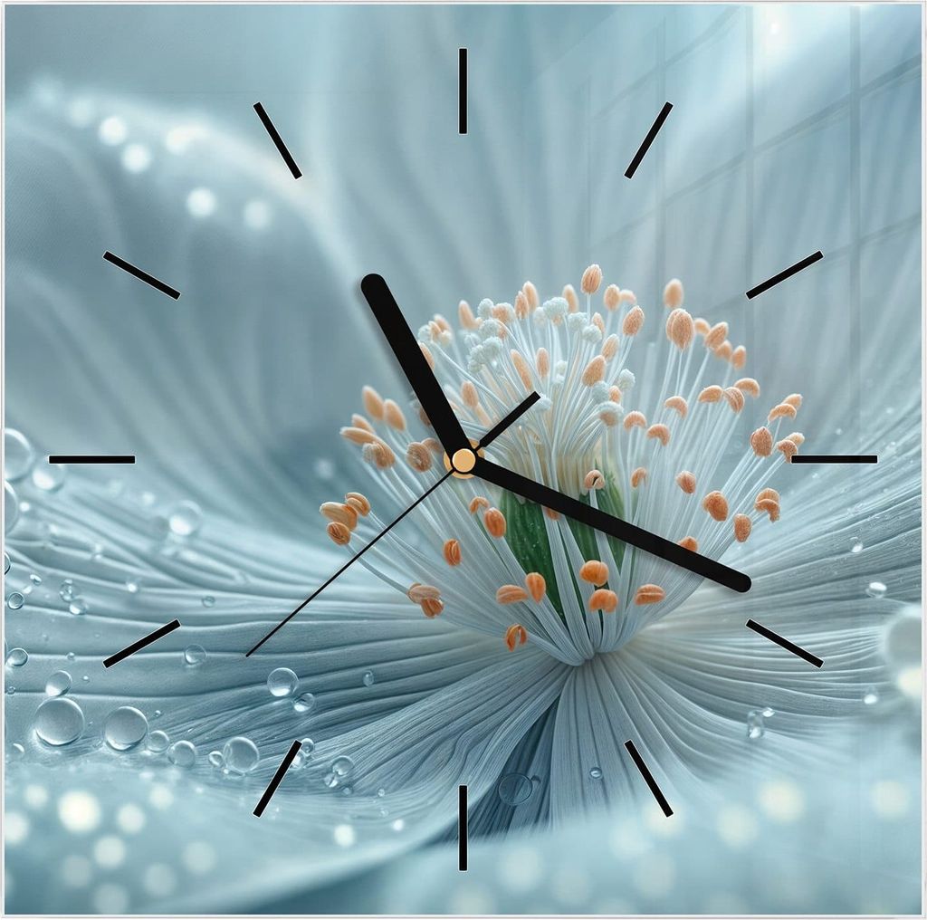 Wanduhr aus Glas mit Motiv Blumenpracht- 30 x 30 cm - inkl. Aufhängesystem