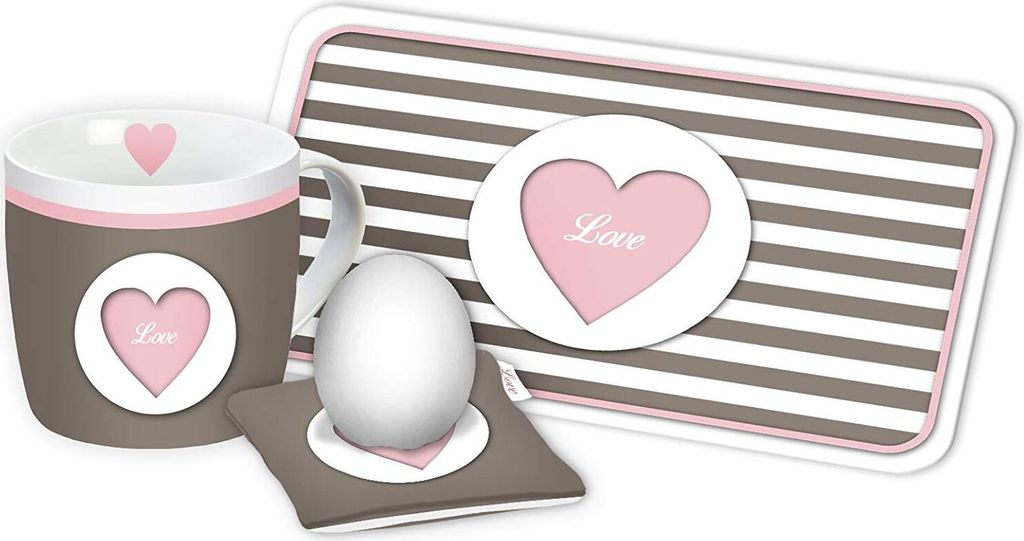 Frühstücksset, 3-teilig, Love, rosa Produktbild 