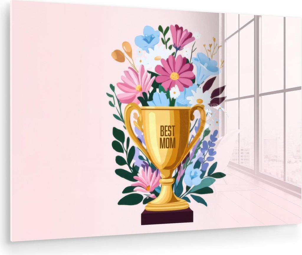 MuchoWow Glasbilder - Bilder auf Wandbild - Foto auf Glas Trophäe - Beste Mutter - Blumen - Bunt 90x60 cm Wanddekoration aus Glas - Acrylglasbild ...