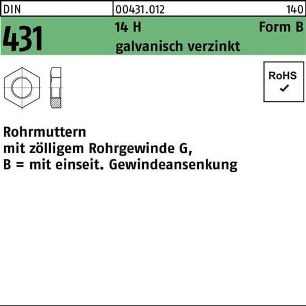 Reyher Rohrmuttern DIN 431 14 H BG 1 galv. vz (10 Stück)