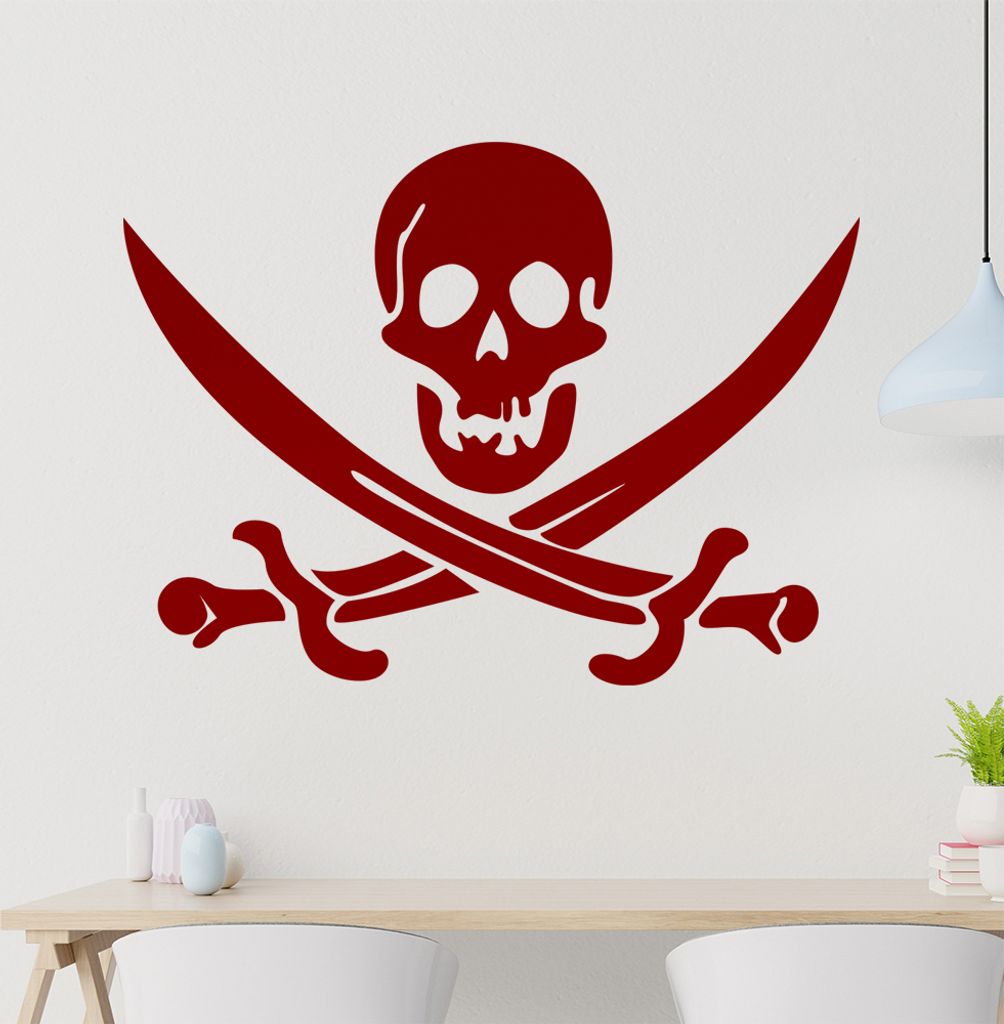Totenkopf mit gekreuzten Säbeln Wandtattoo in 6 Größen - Wandaufkleber Wall Sticker - Dekoration, Küche, Wohnzimmer, Schlafzimmer, Badezimmer