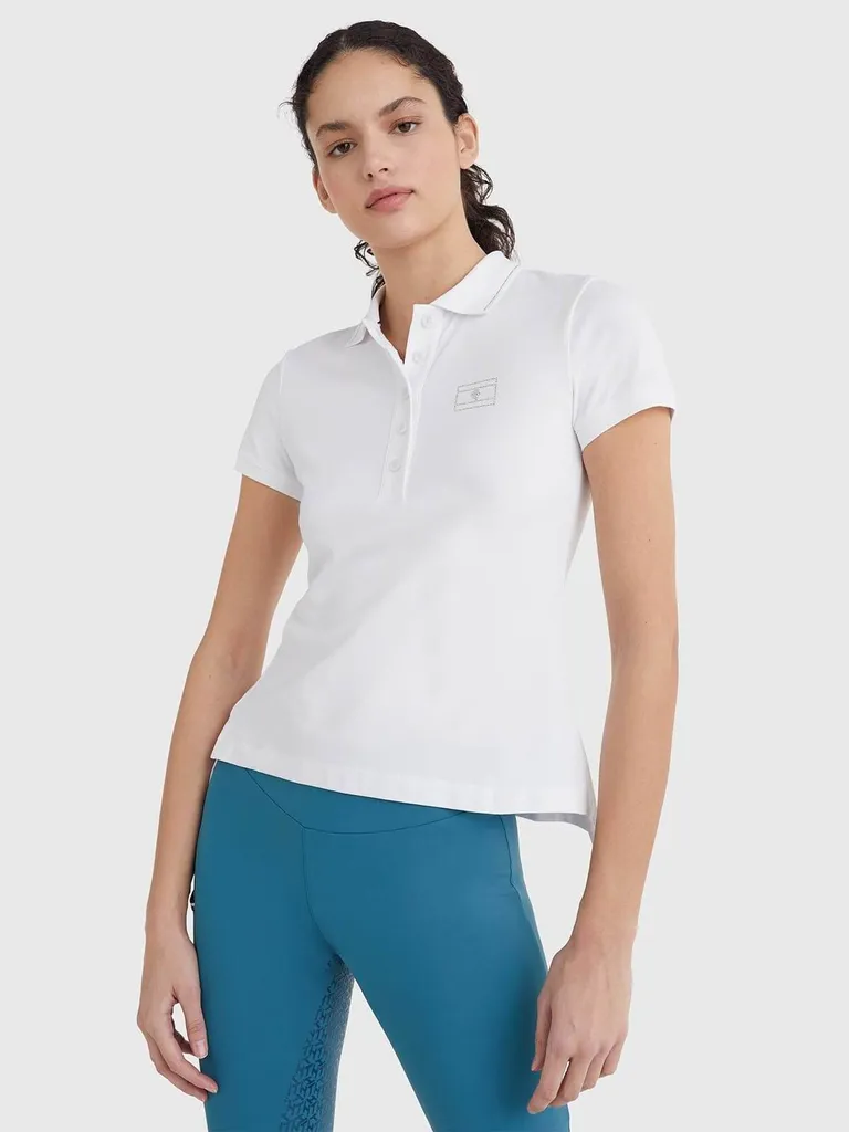 Polo femme Tommy Hilfiger blanc à cristaux - Style équestre - Taille XL