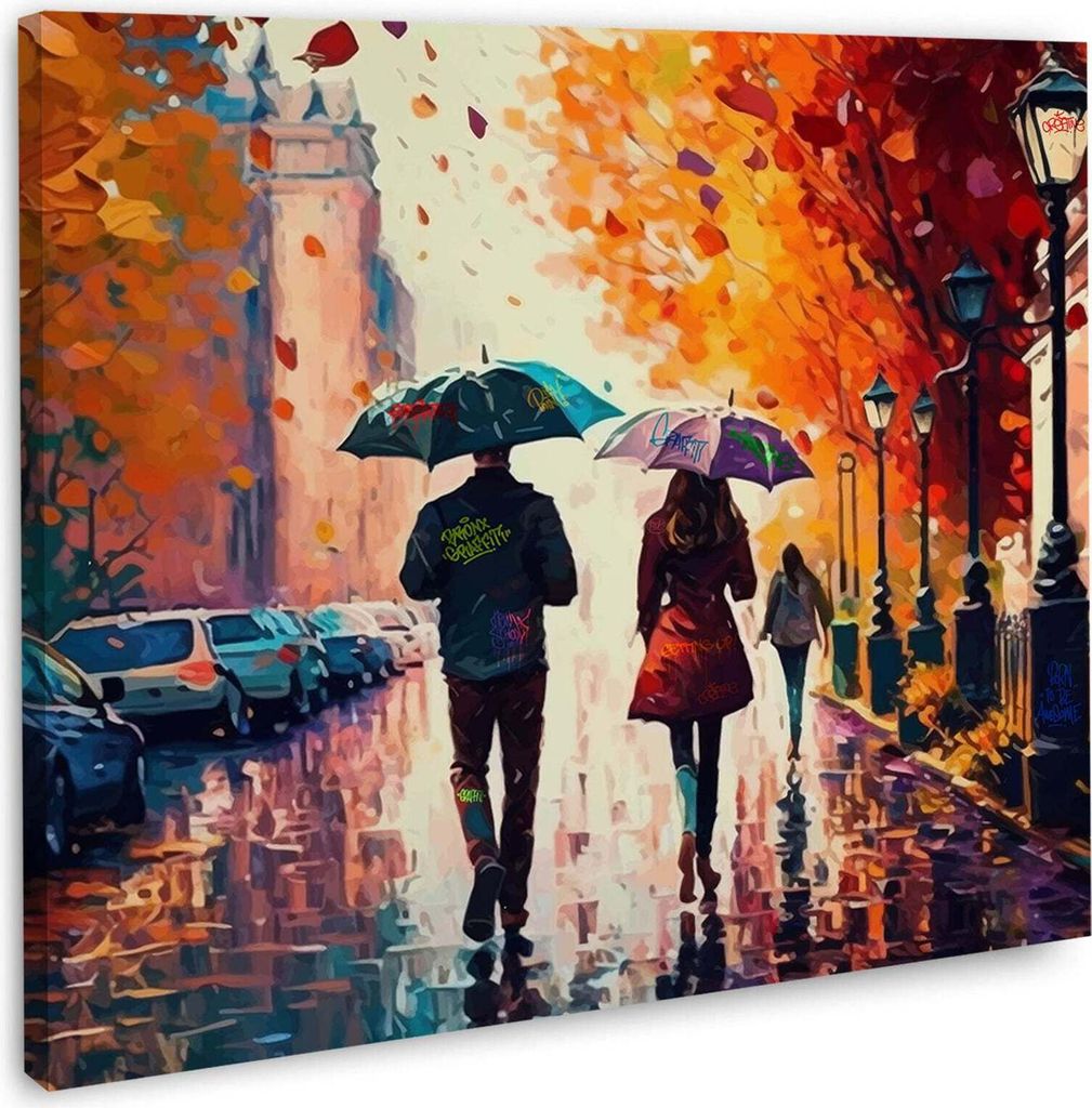 Leinwandbild Wandbild Kunstdruck XXL Wanddeko Menschen in Allee: 60x60x2cm