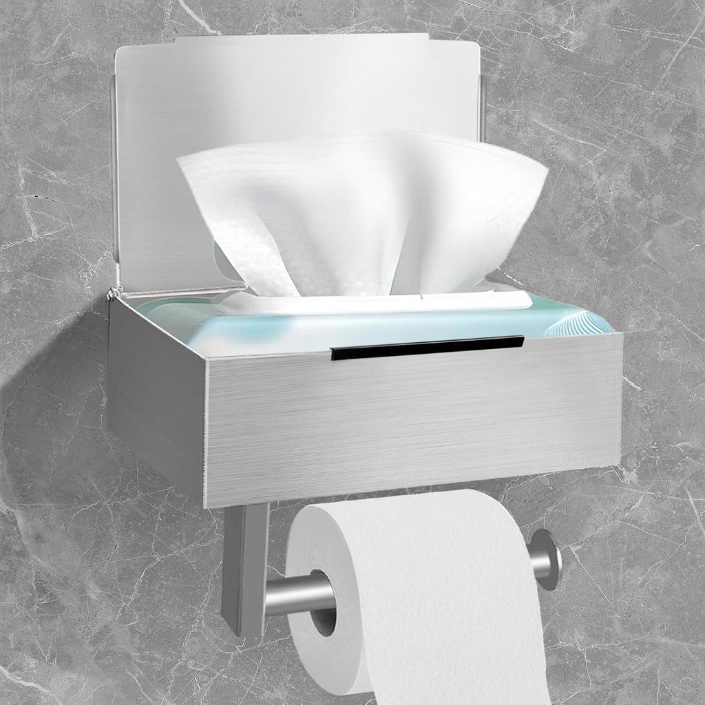 Toilettenpapierhalter Klopapierhalter Ohne Bohren Klorollenhalter Rollenhalter Toilet Paper Holder mit Feuchttücherbox Ablage für Badezimmer Selb...