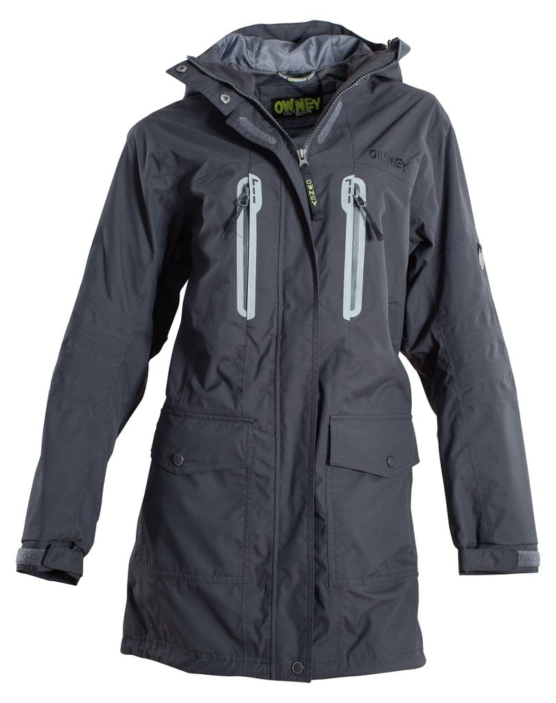 Owney Arnauti Langjacke Damen Anthrazit XL wasserfest Hundehalter Wanderjacke atmugsaktiv mit Reflektoren