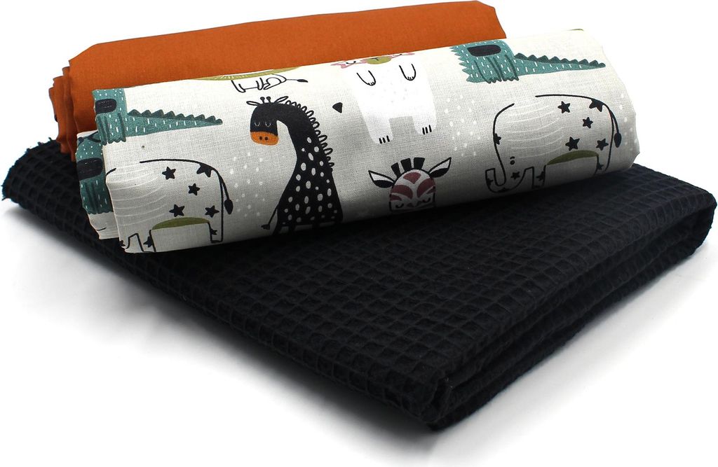 Zoo Tiere Set83 Waffelstoff Set 1x Waffelstoff + 2x Baumwollstoff Druck und Uni je 0,5m x 1,5m Stoffpaket DIY Projekt