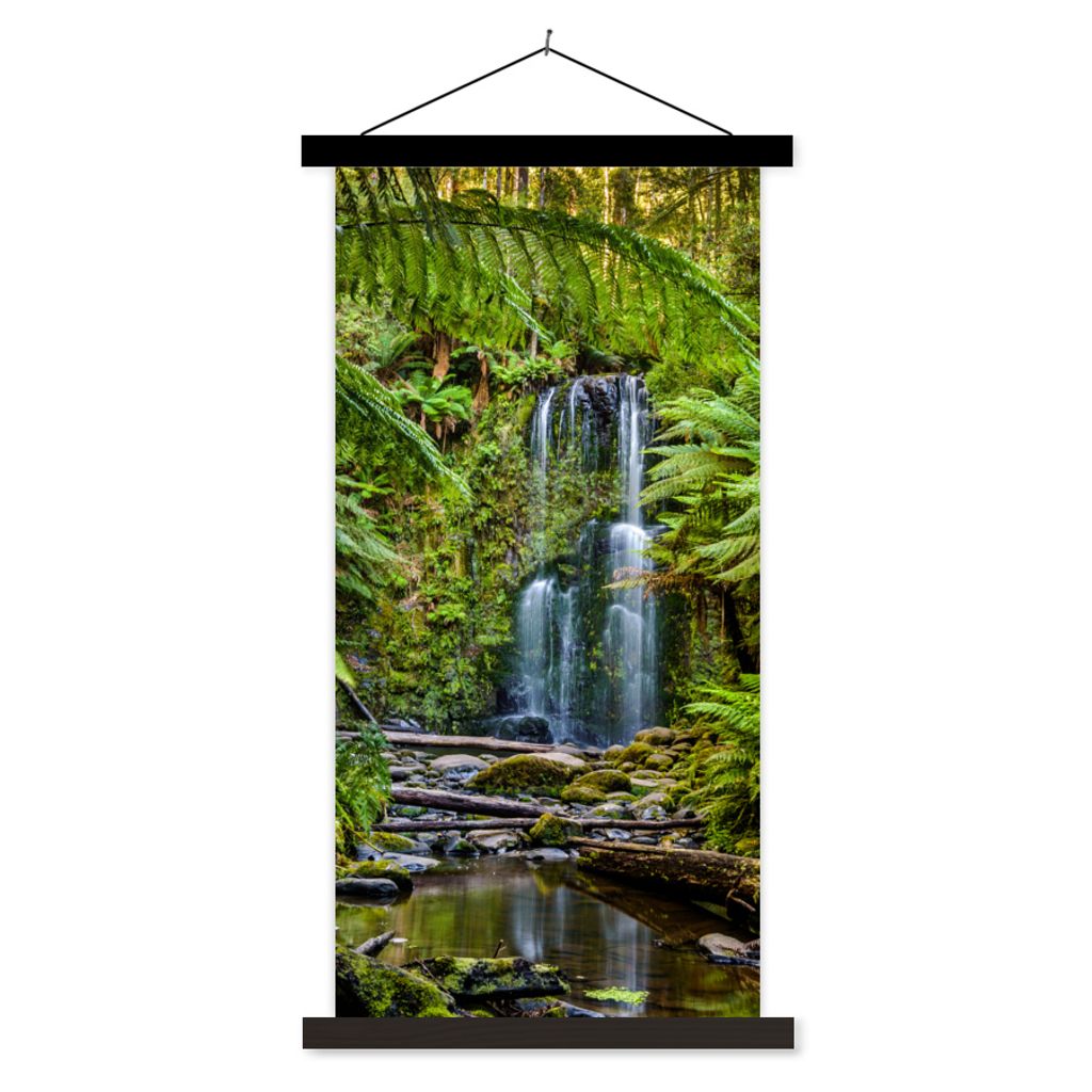 MuchoWow Textilposter Wasserfälle tief in den Regenwäldern von Victoria 60x120 cm mit schwarzem Rahmen - Magnete