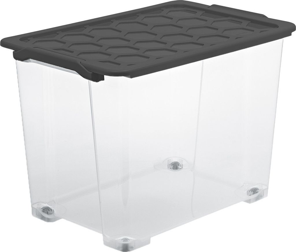 Rotho Aufbewahrungsbox mit Rollen 65L Evo Total - Kunststoffbox je 59,0 x 39,5 x 41,2 cm - Stapelbox mit Deckel - Boxen sicher verschliessbar