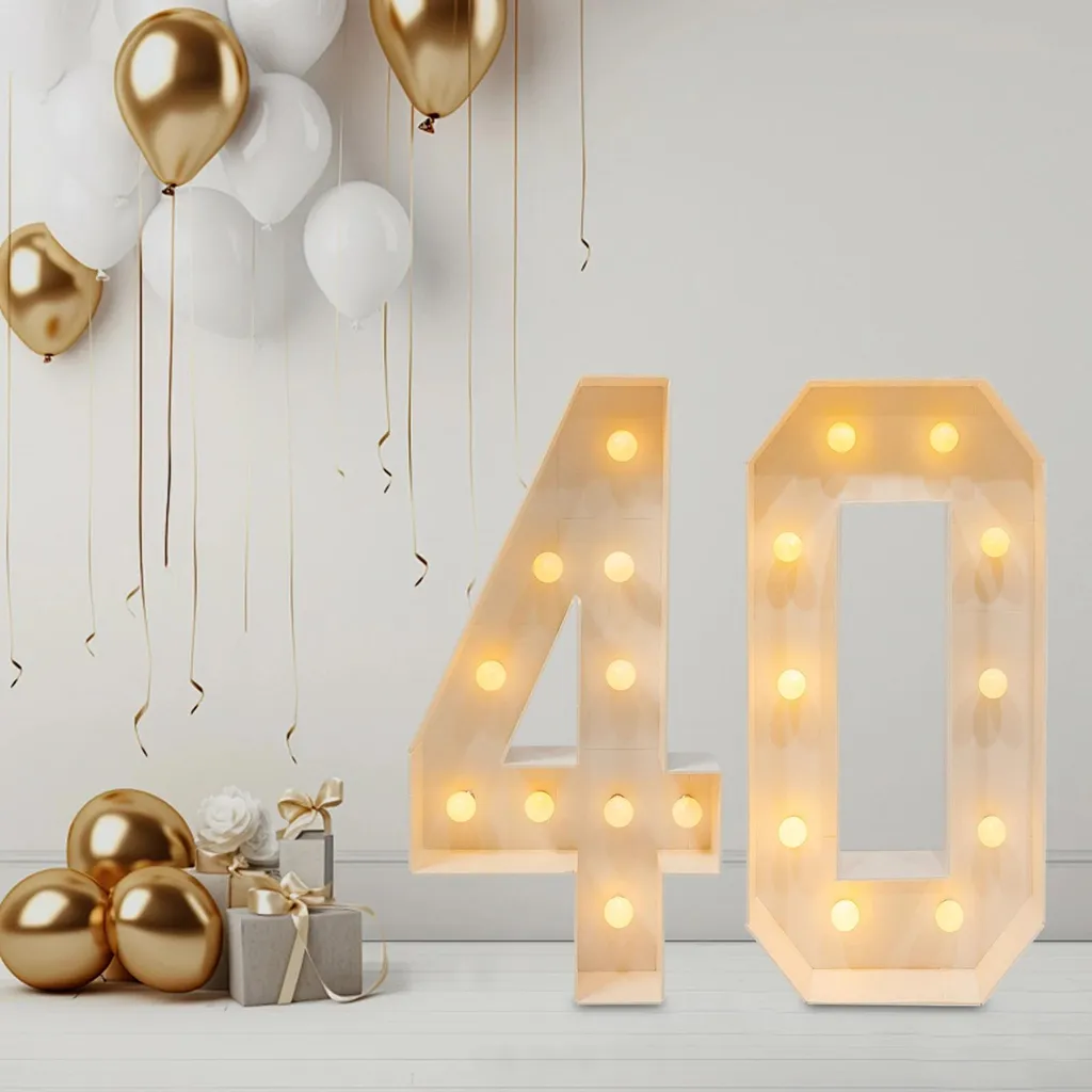 Chiffre 40 géant 100 cm en mousse KT jaune fluo pour décoration de fête