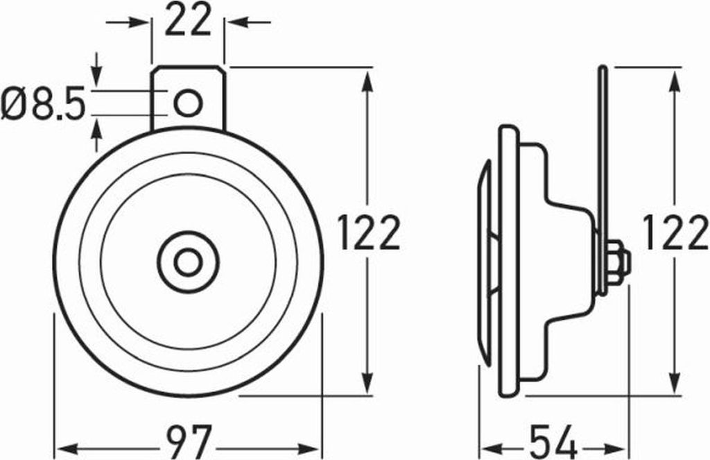 HELLA Horn HEAVY DUTY B36, 24V, 105dB, elektrisch, grau/schwarz, Flachsteckanschluss
