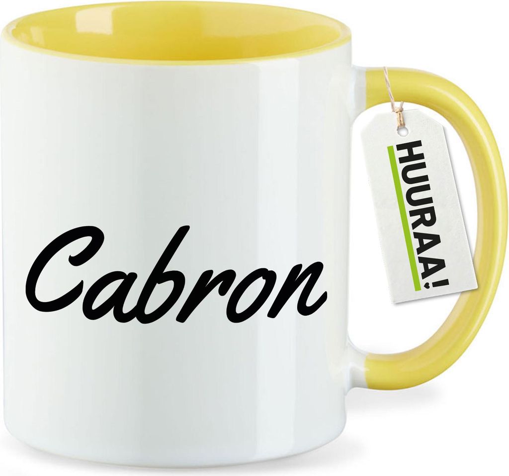 Huuraa Kaffeetasse Cabron spanisch Schriftzug 330ml Gelb Keramik Kaffeebecher Geschenkidee