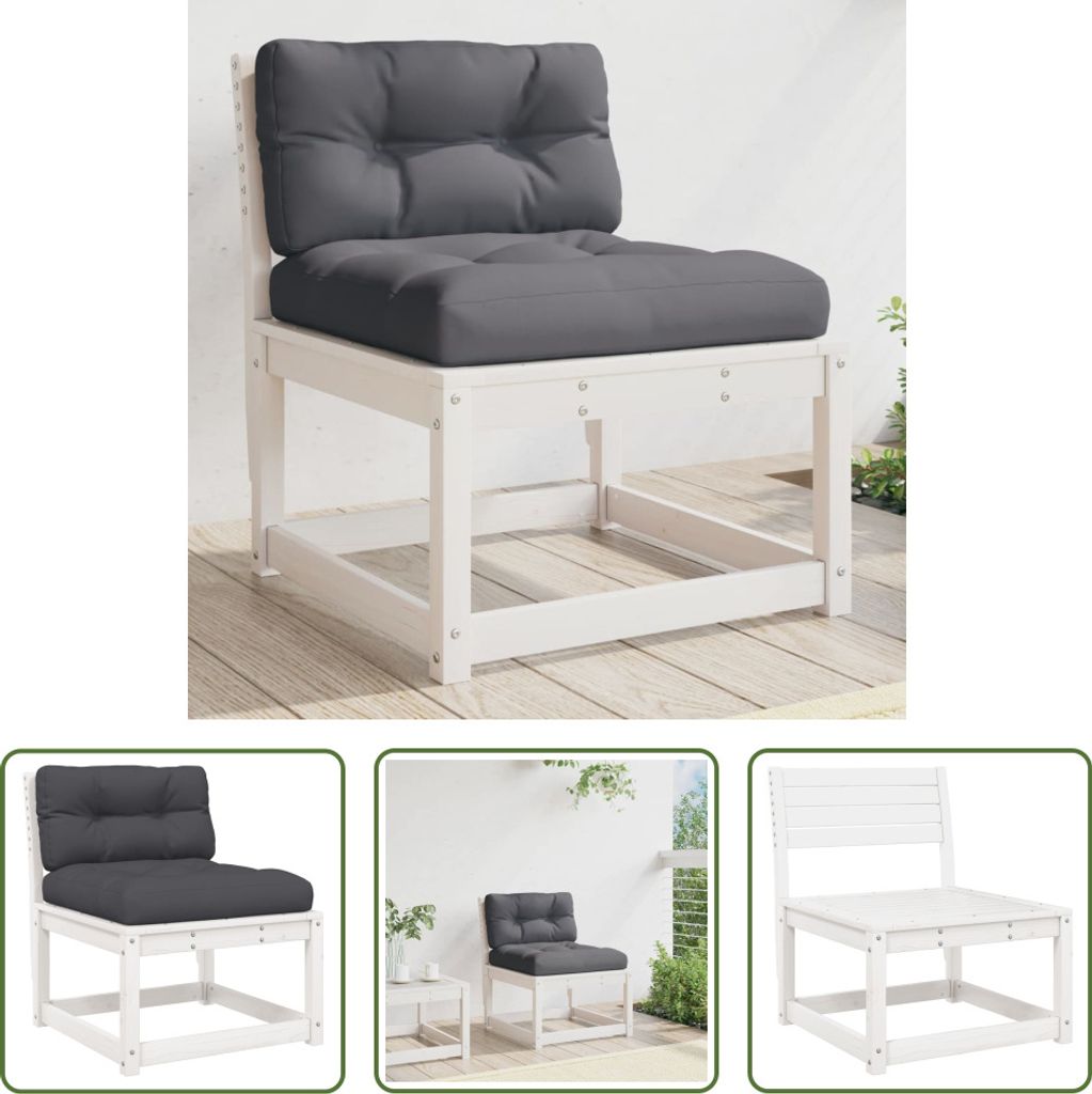 The Living Store Gartensofa mit Kissen Weiß Massivholz Kiefer