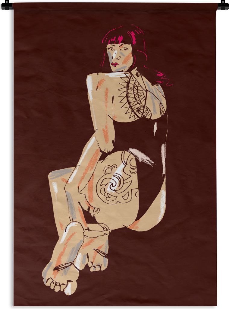 MuchoWow Wandteppich Wandbehang Frau - Tätowierung - Abstrakt - Porträt 120x180 cm Tapisserie Dekoration Wandtuch - Schlafzimmer - Dekorationen...