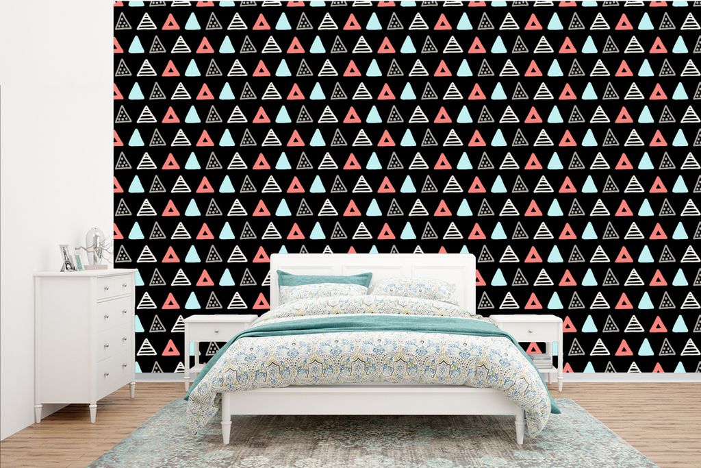MuchoWow Fototapete für Wohnzimmer oder Schlafzimmer Wandtapete Vinyl Motivtapete Jungen - Design - Dreieck - 385x240 cm - Schlafzimmer-Tapete